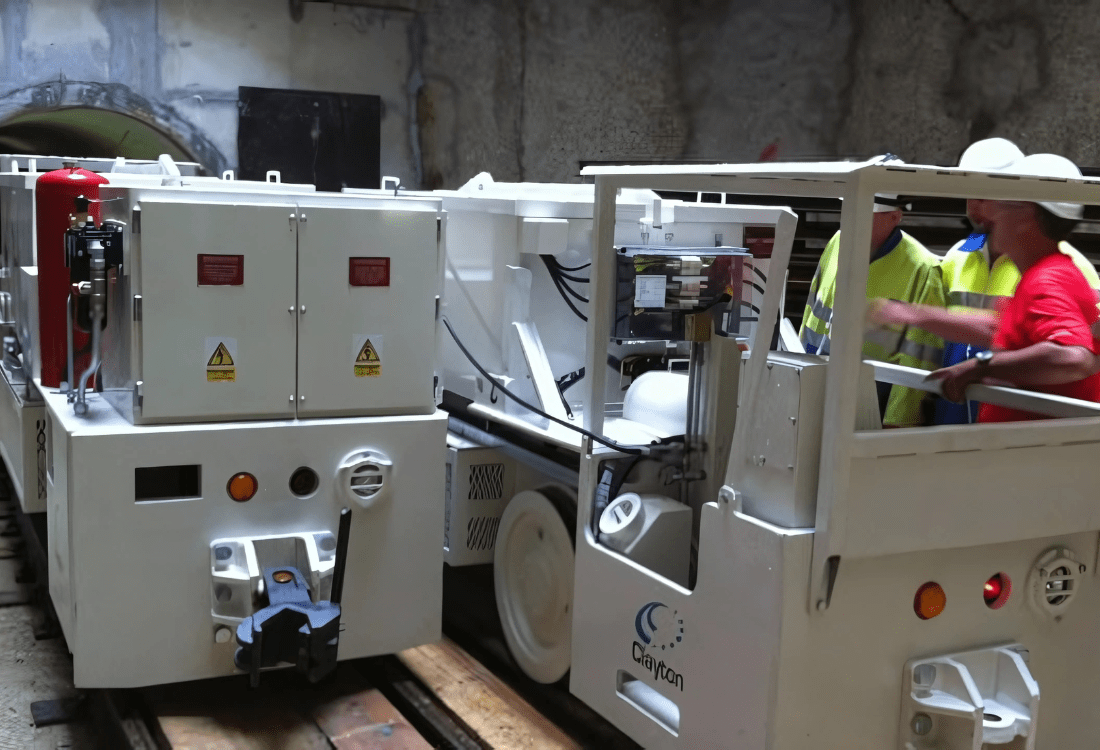 A mine using Battery Switcher locomotives to improve worker safety.